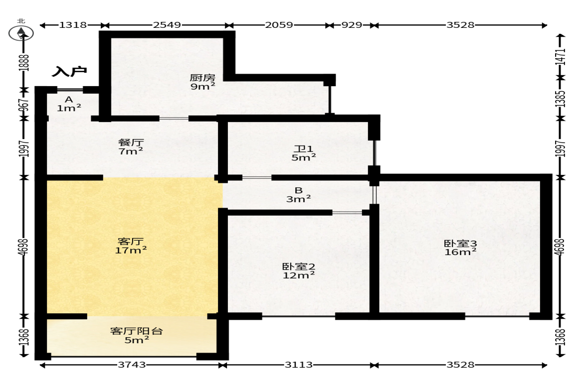 万芙锦城  2室2厅1卫   72.80万户型图