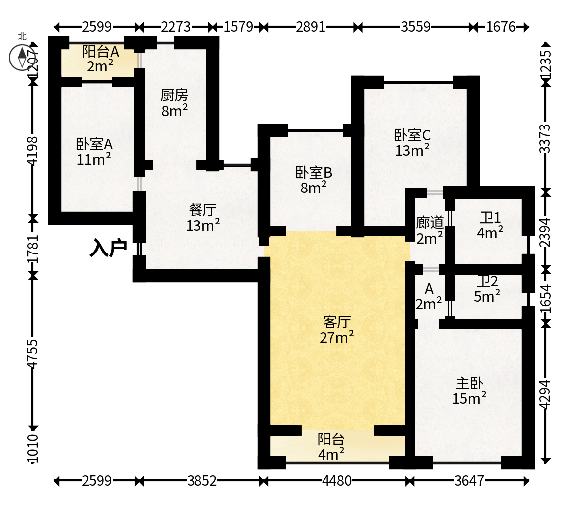 邦盛水岸御园  4室2厅1卫   110.00万户型图
