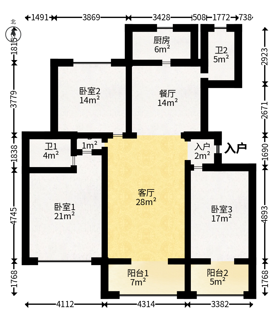华银园  3室2厅2卫   115.00万户型图