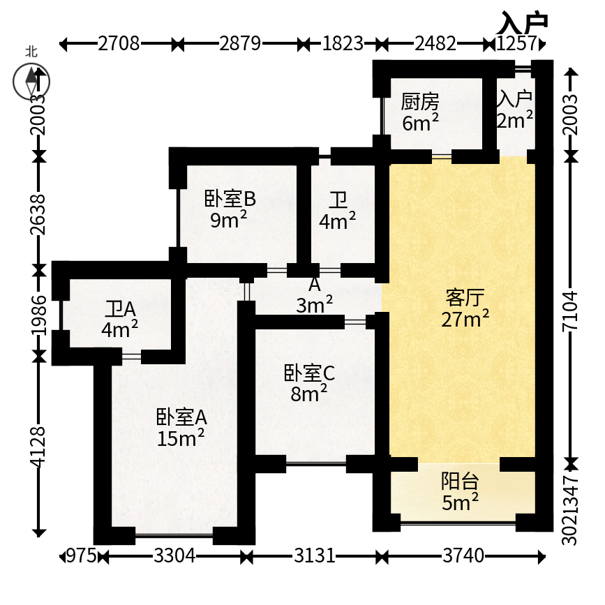 达美D6区  3室2厅2卫   95.00万户型图