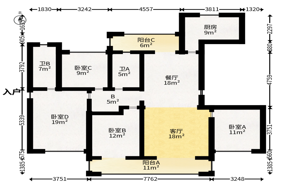 远洋红星天铂二期  4室2厅2卫   168.00万户型图