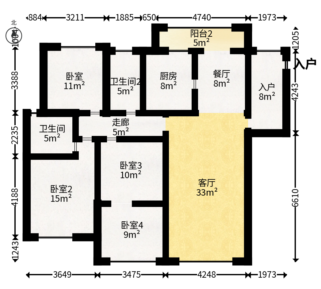 辉煌国际城一期  4室2厅2卫   110.00万户型图