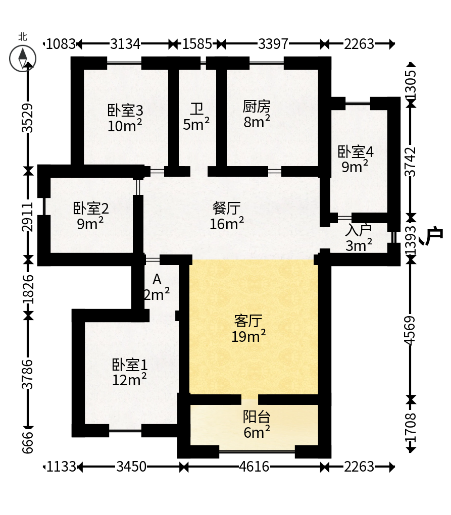 天鸿天府（天鸿中央大院）  4室2厅1卫   132.00万户型图
