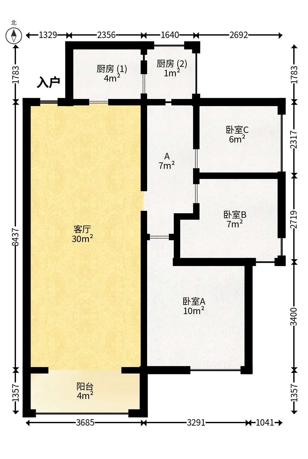 中建梅溪湖中心  3室2厅1卫   140.00万户型图