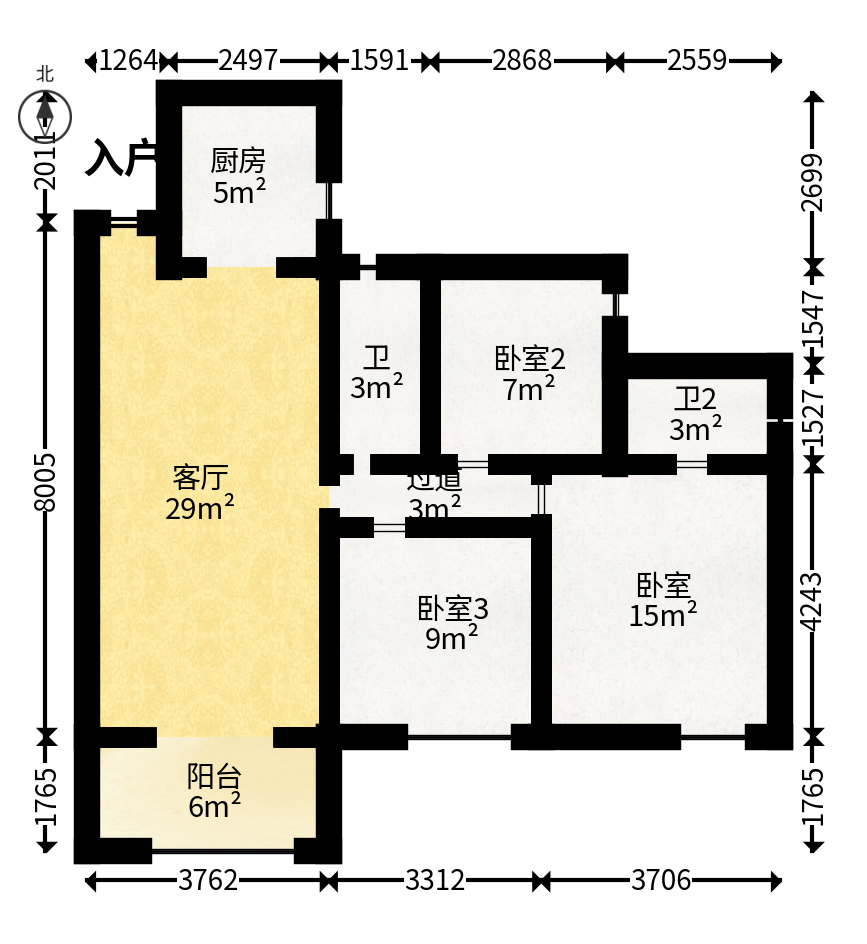 永祺西京  3室2厅2卫   130.00万户型图
