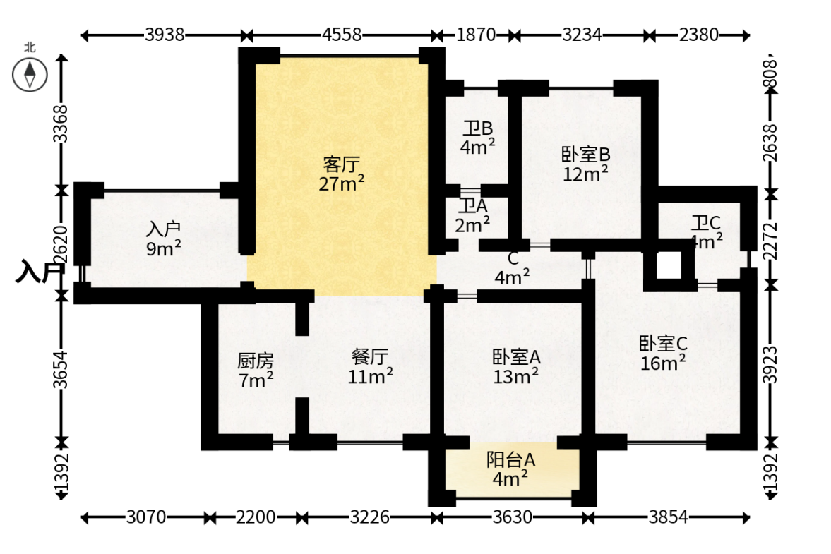 鑫天御景湾  3室2厅2卫   110.80万户型图