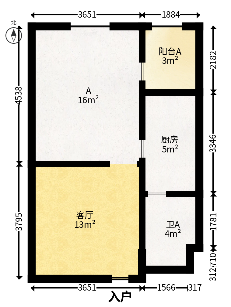 美洲故事  1室1厅1卫    36.5万户型图