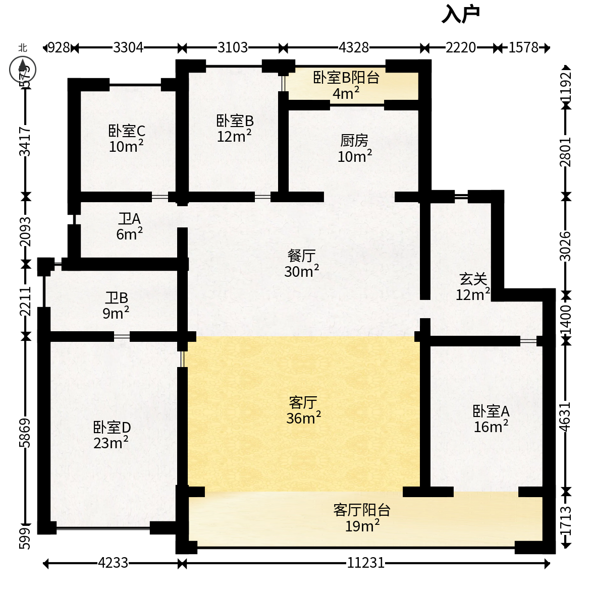 招商蛇口滨江境  4室2厅2卫   469.00万户型图