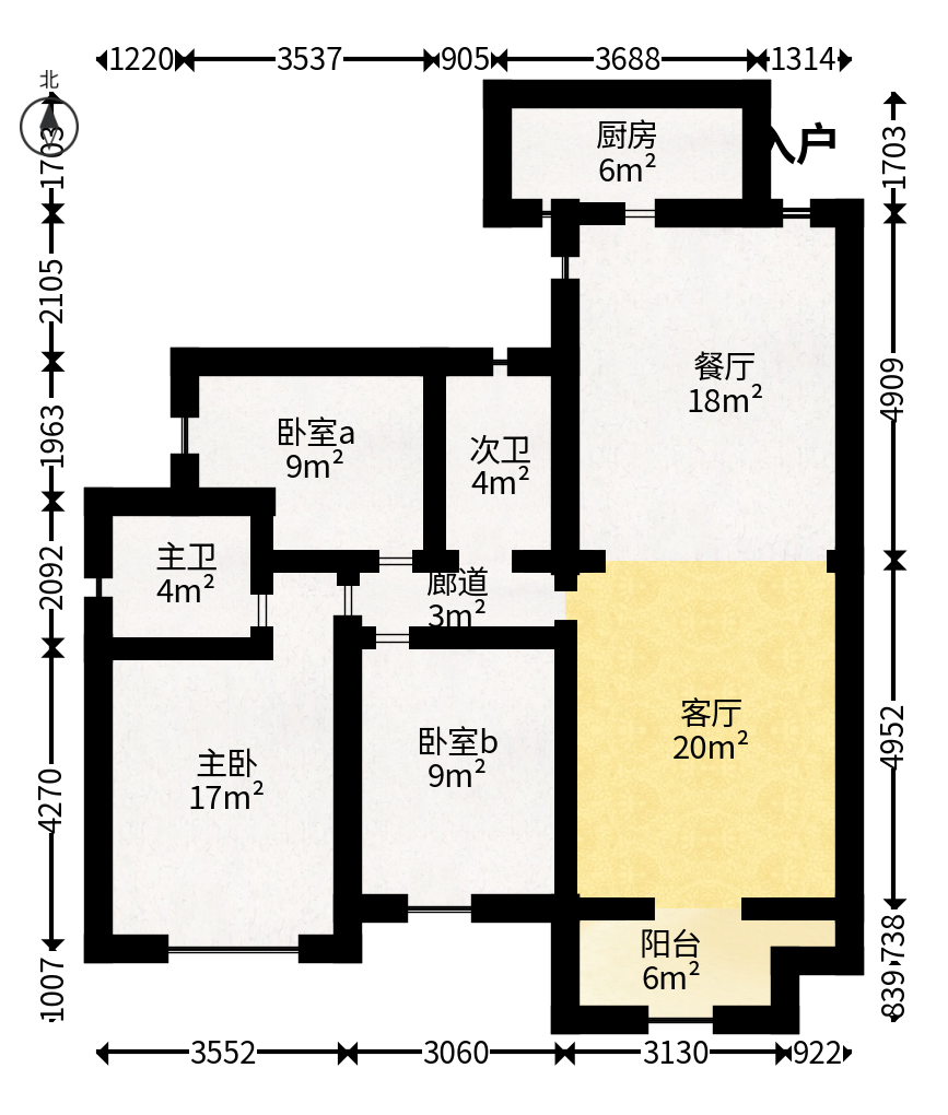 天元涉外景园C区  3室2厅1卫   98.00万户型图