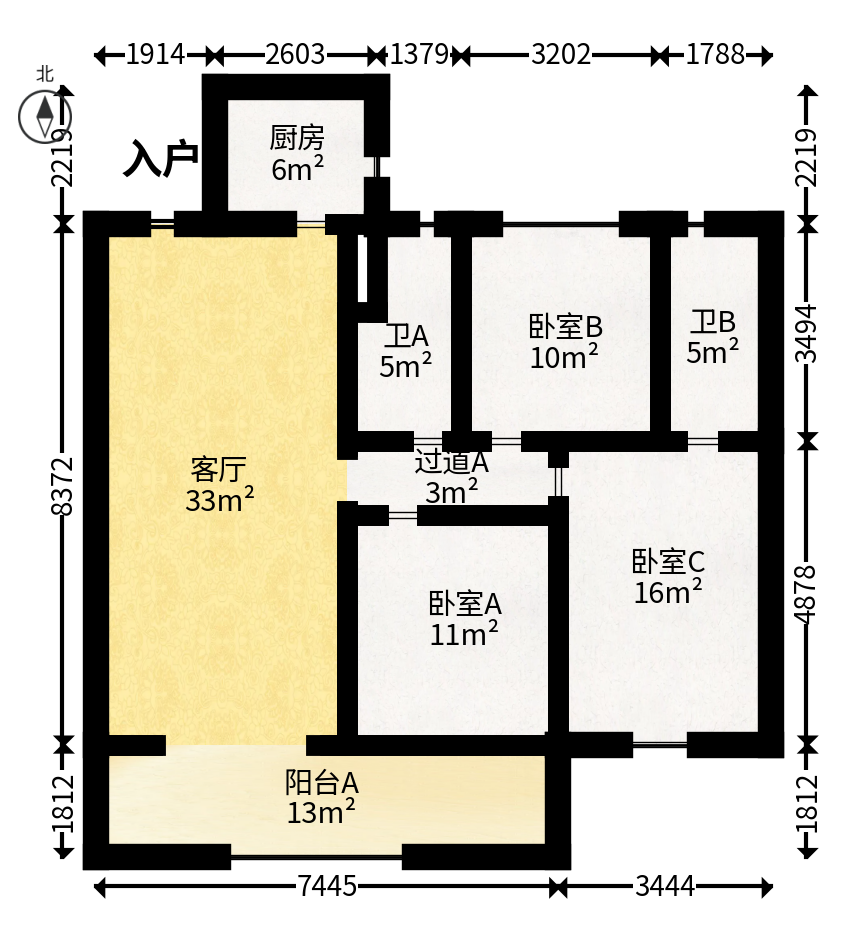 金地都会风華  3室2厅2卫   150.00万户型图
