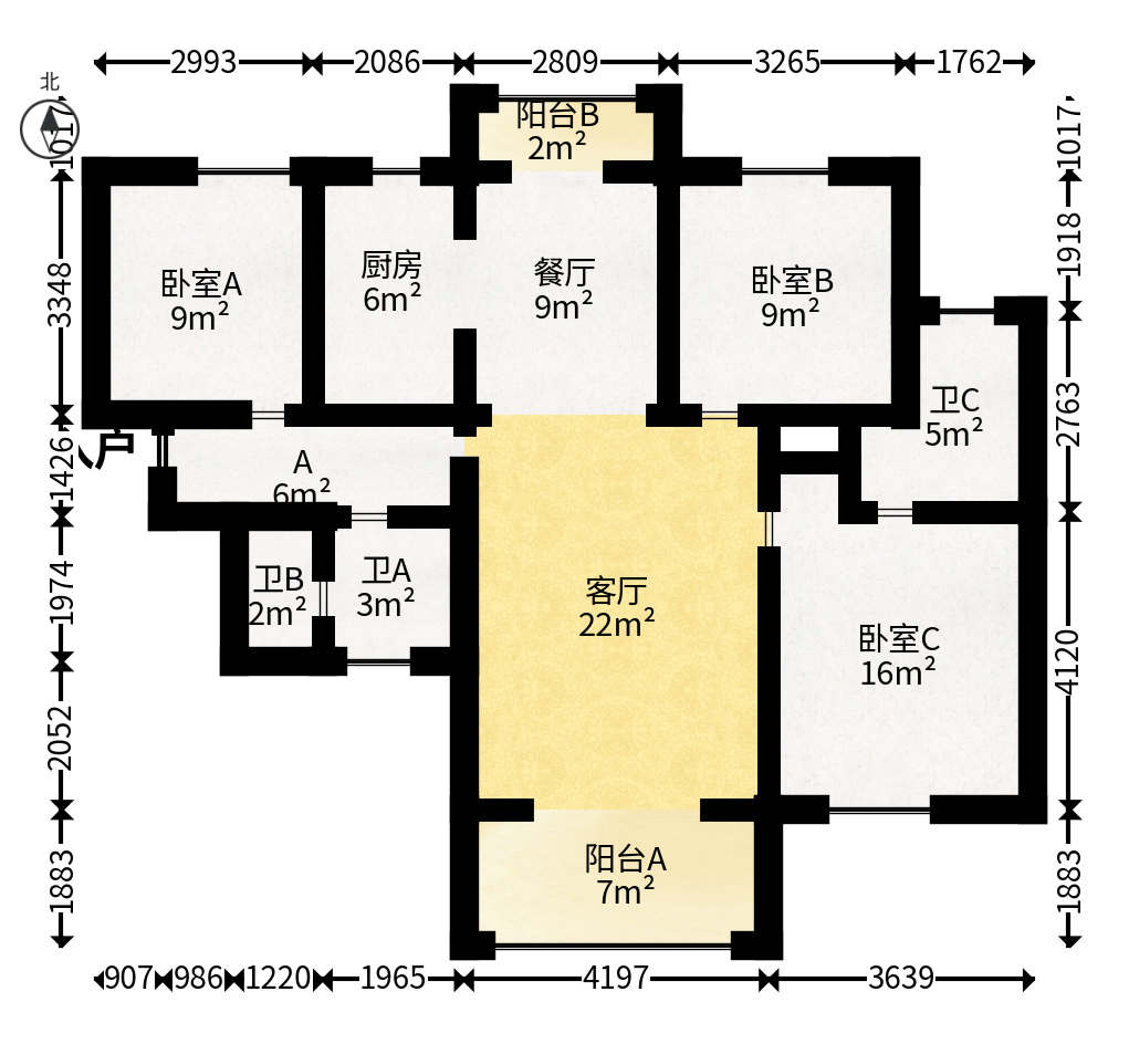 平吉上苑  3室2厅2卫   138.00万户型图