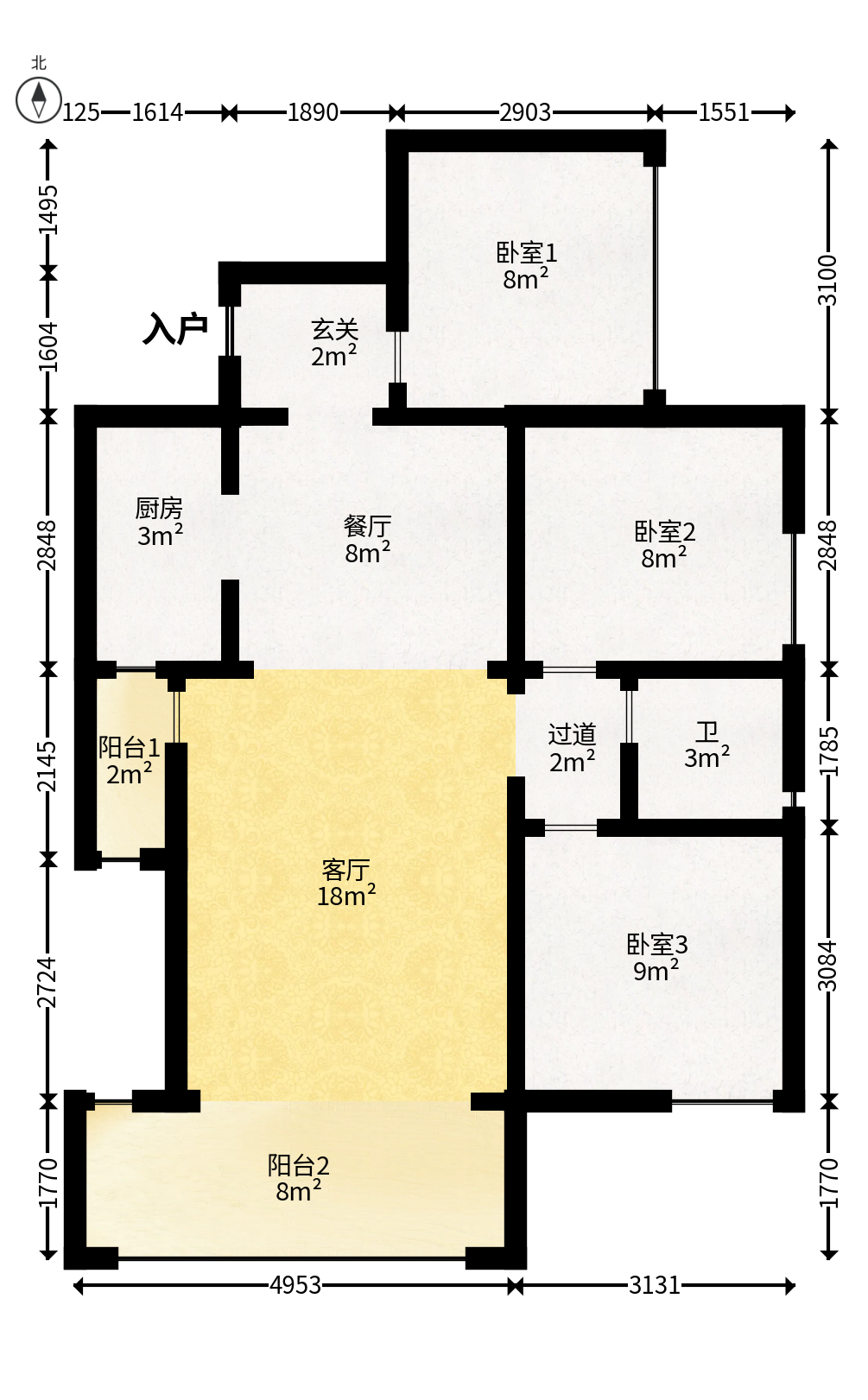 浩龙音乐界  3室2厅1卫   56.00万户型图