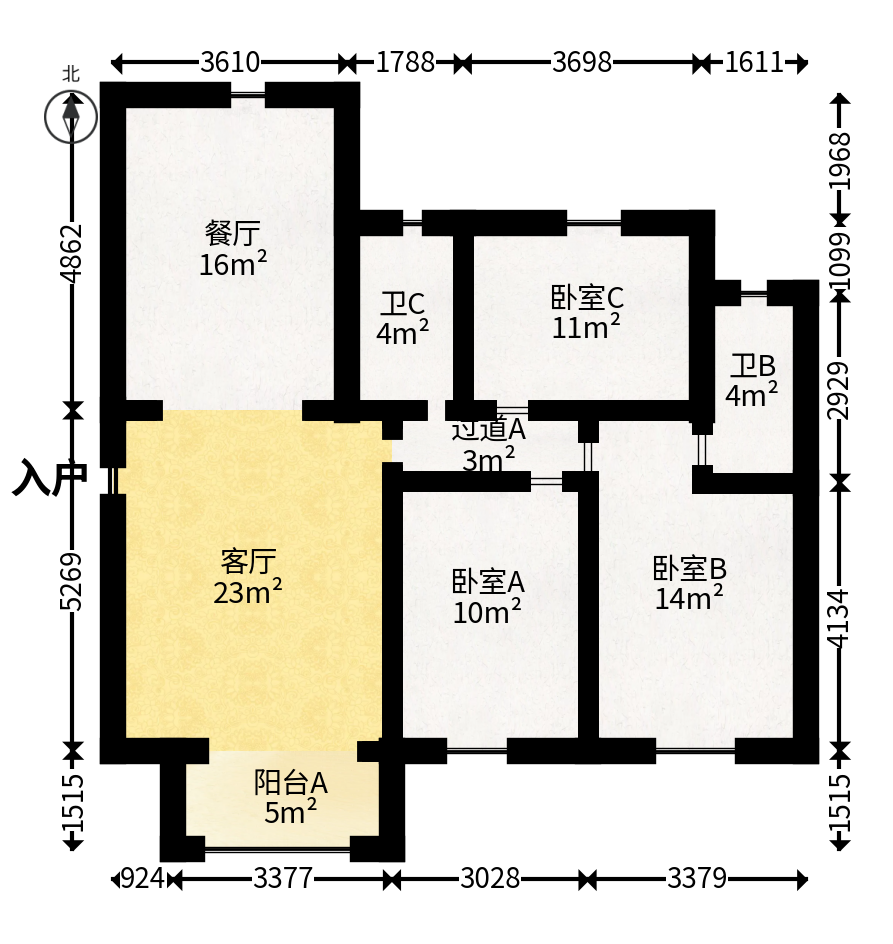 伊景园滨河苑  3室2厅2卫   100.00万户型图