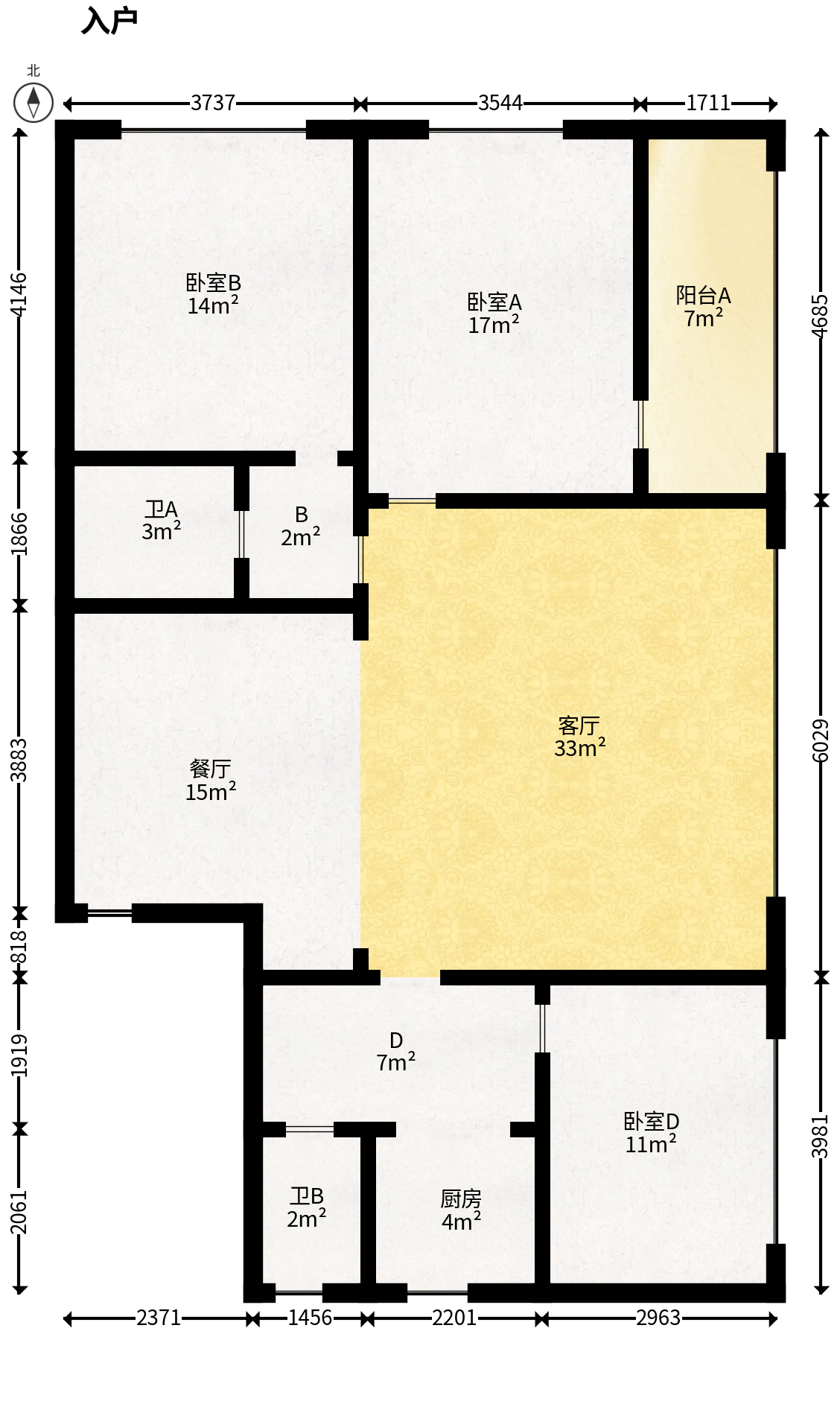 洞井商贸城  3室2厅1卫   110.00万户型图