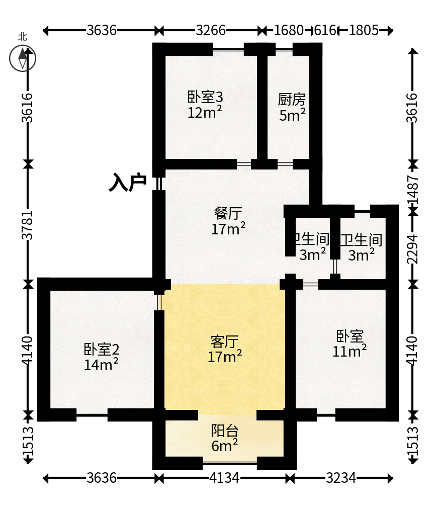 东岸锦城(东方人家)  3室2厅1卫   89.00万户型图