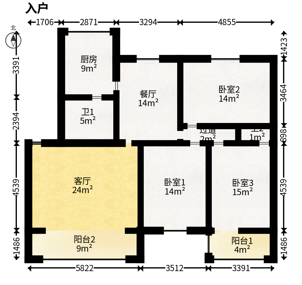 火星五片  3室2厅2卫   108.80万户型图