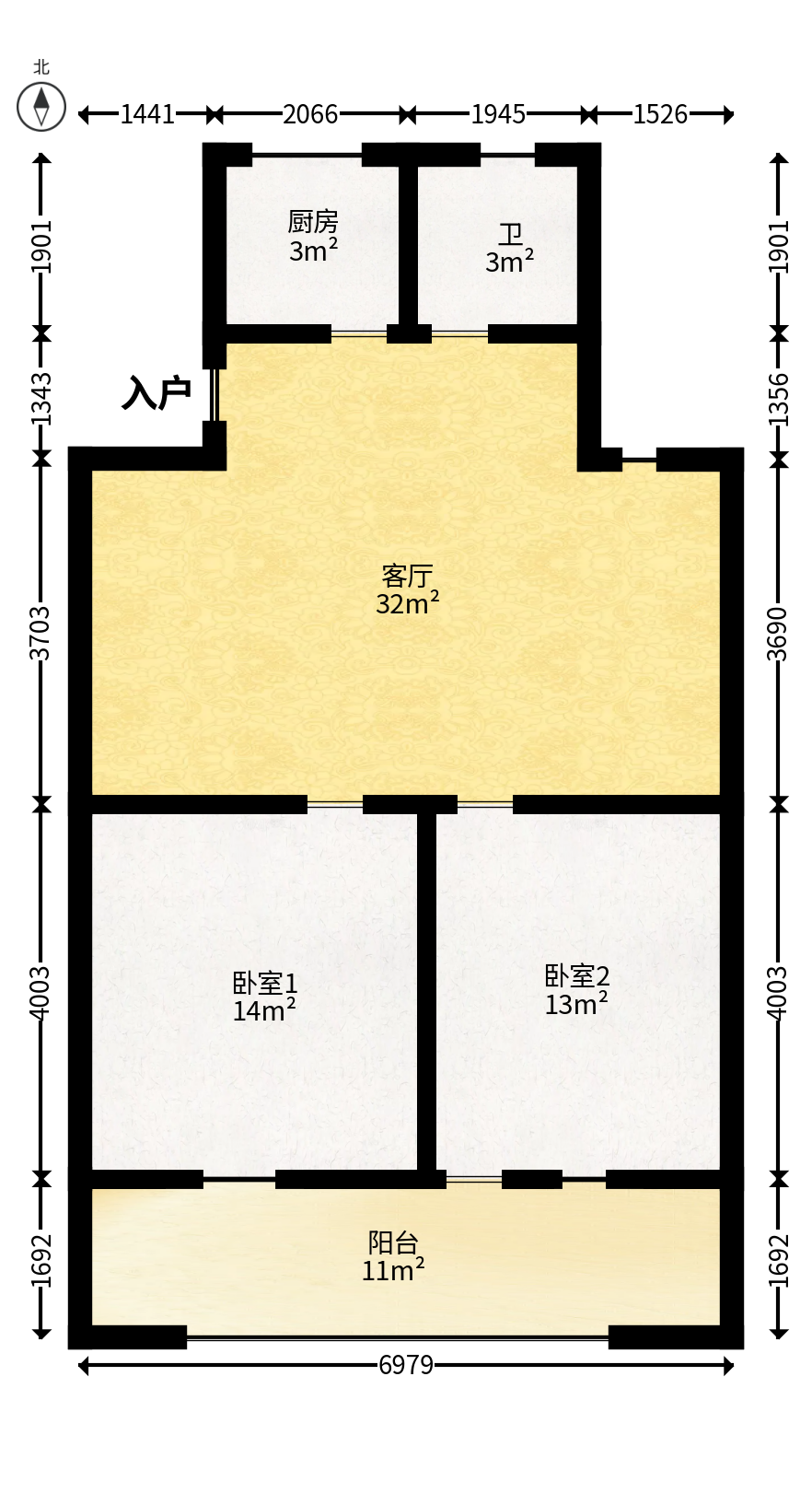 联运公司宿舍  2室1厅1卫   38.00万户型图