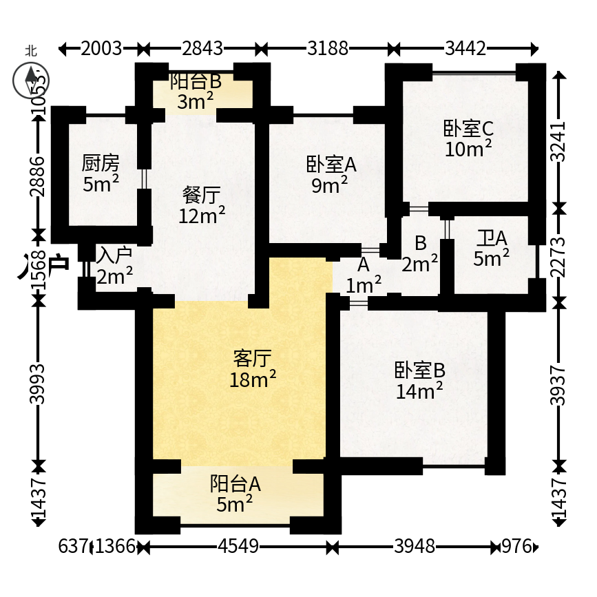 长房半岛蓝湾（观山月）  3室2厅1卫   75.00万户型图