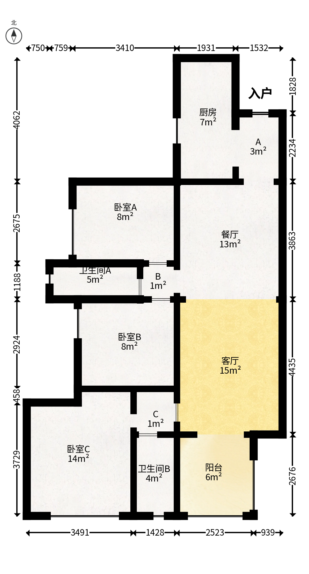 汇金城/嘉华城（二期、三期）  3室2厅2卫   130.00万户型图