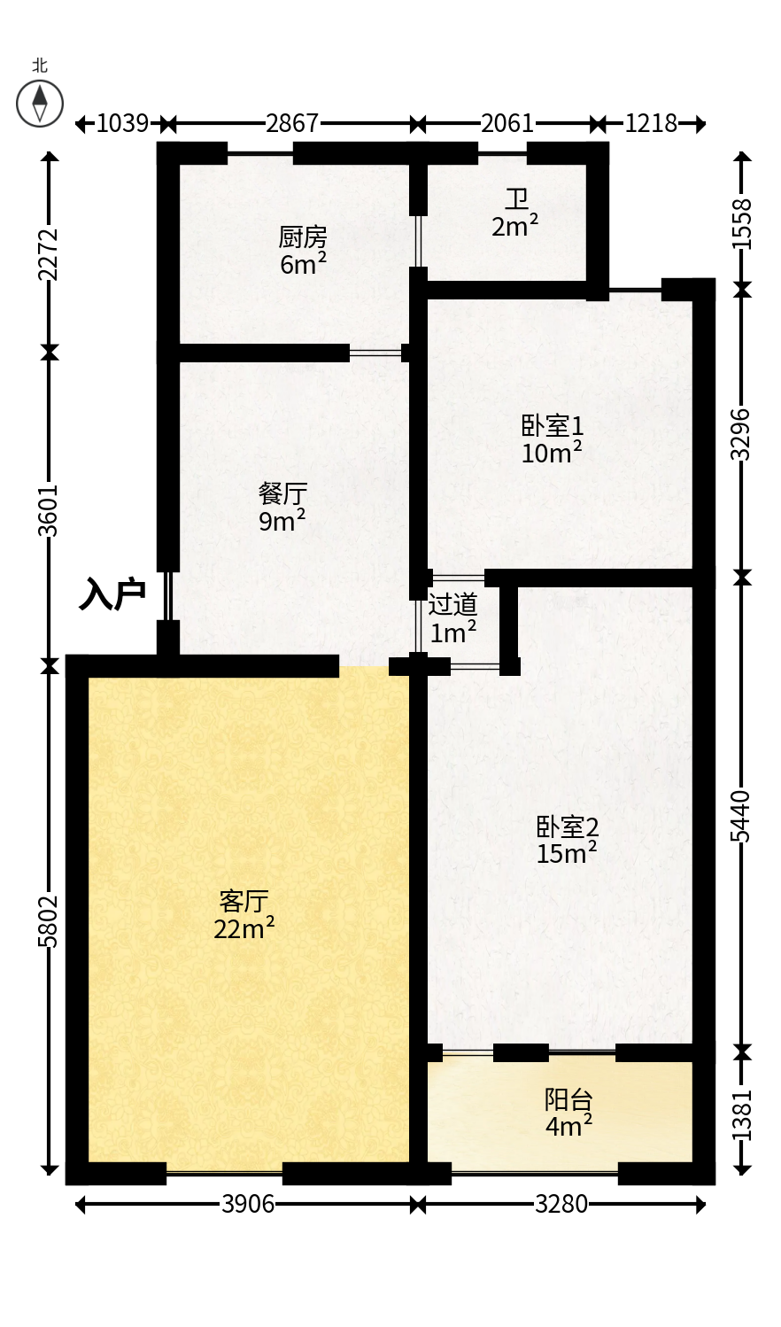 芙蓉区政府机关宿舍  3室2厅1卫   52.00万户型图