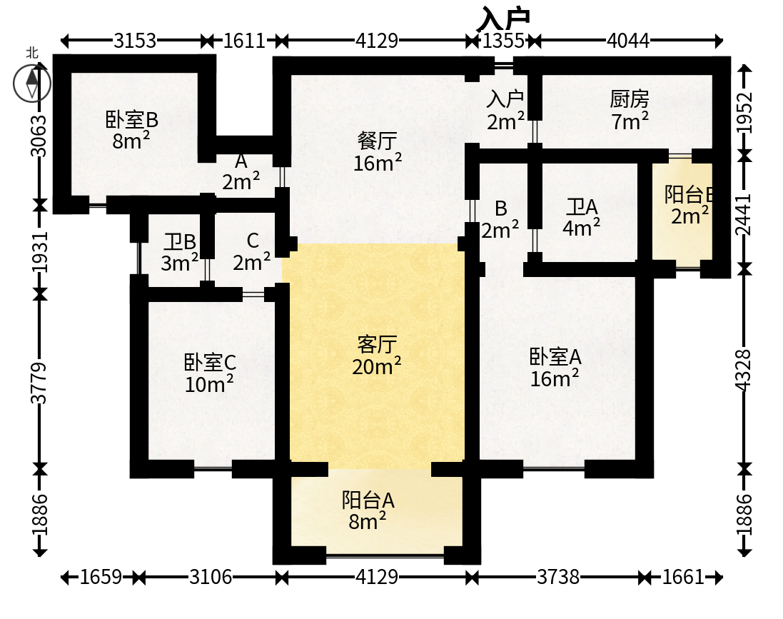 长房半岛蓝湾（观山月）  3室2厅2卫   115.00万户型图