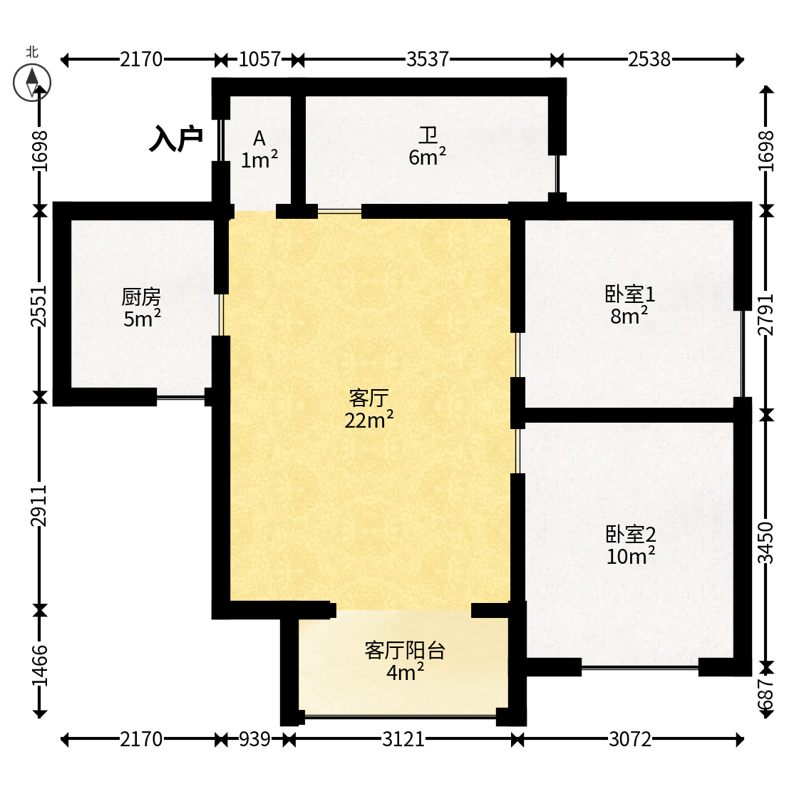 湘府9号  2室1厅1卫   57.00万户型图