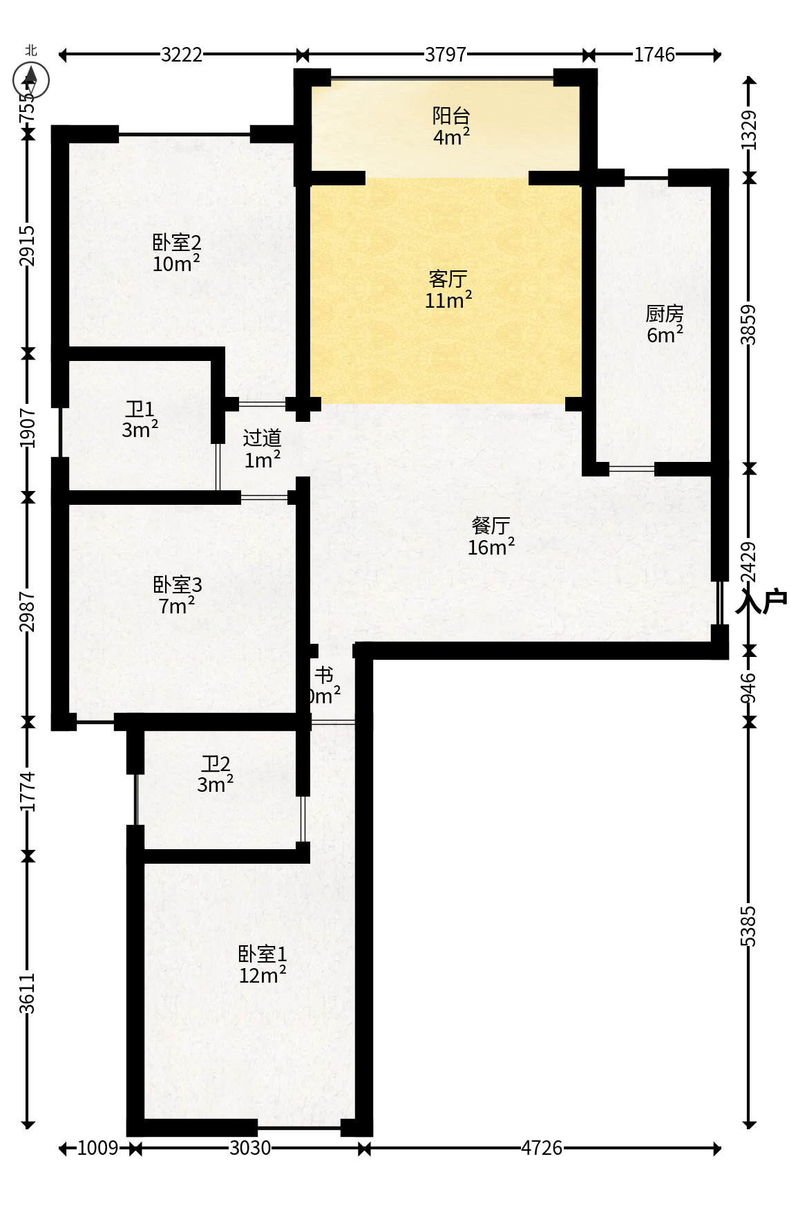 富基世纪公园  3室2厅1卫   58.00万户型图