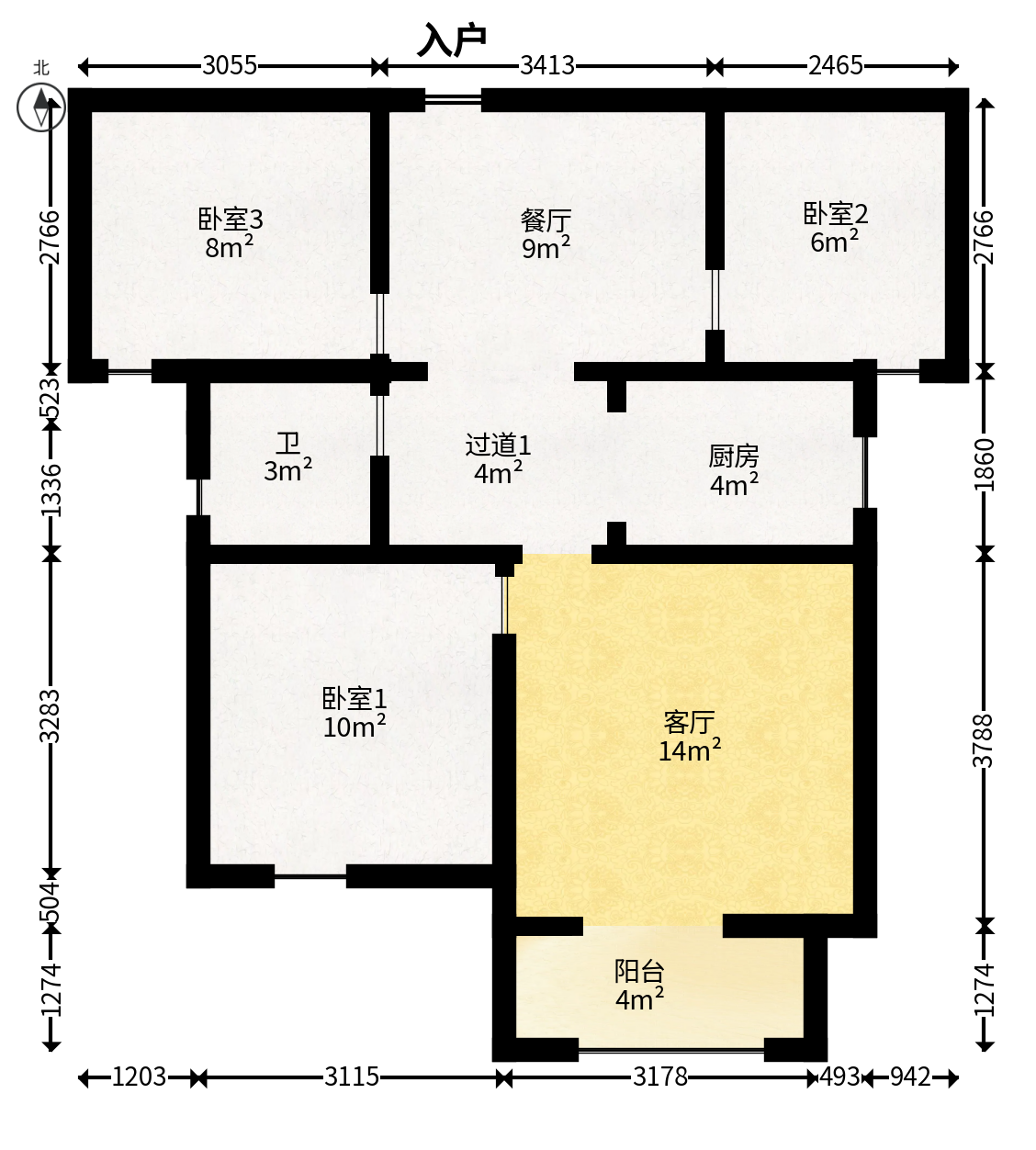富基世纪公园  3室2厅1卫   53.80万户型图
