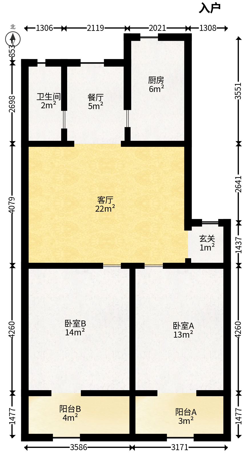 砂子塘社区  2室2厅1卫   68.00万户型图