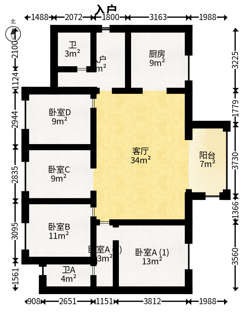 万科里梅溪郡  4室2厅2卫   255.00万户型图