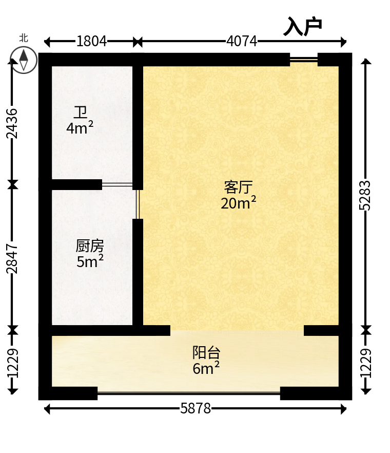 上东印象  1室1厅1卫   32.80万户型图