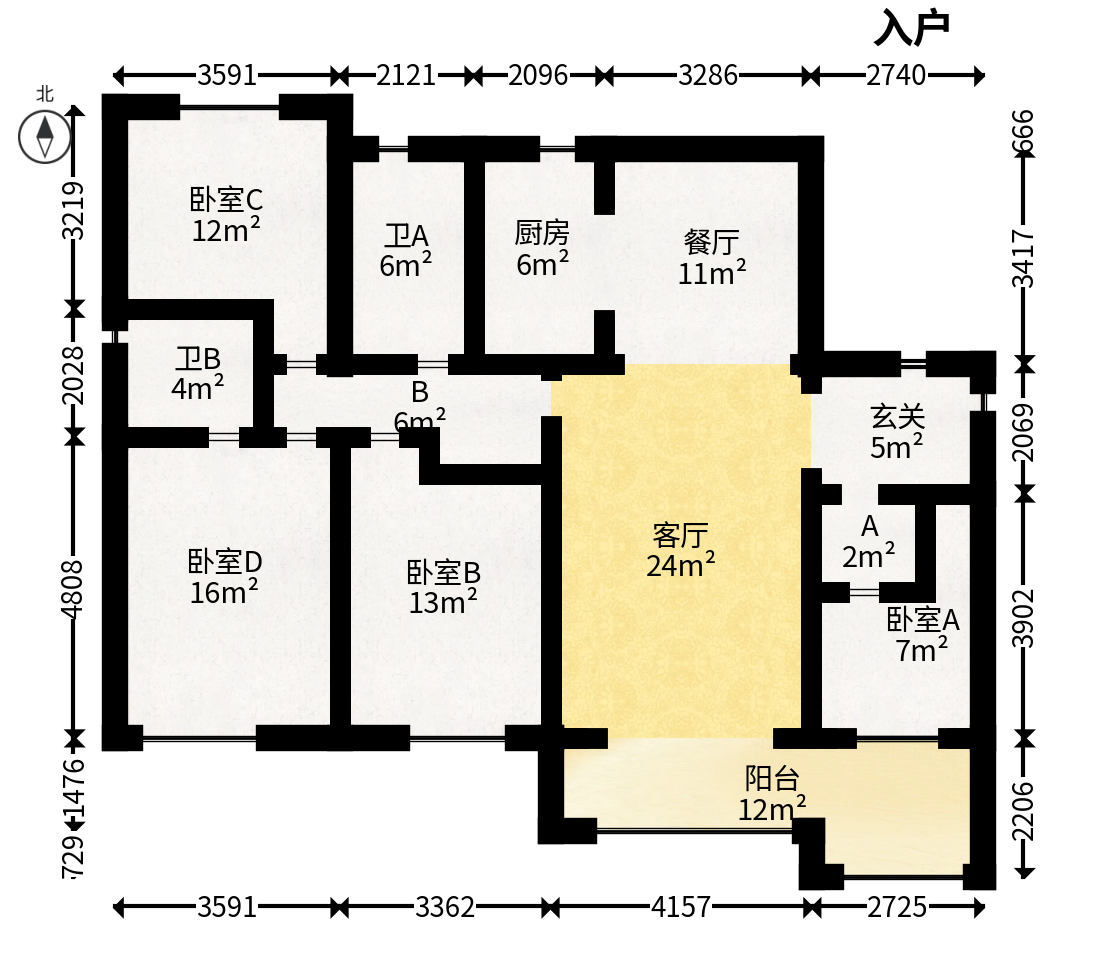 保利和光尘樾  4室2厅2卫   155.00万户型图