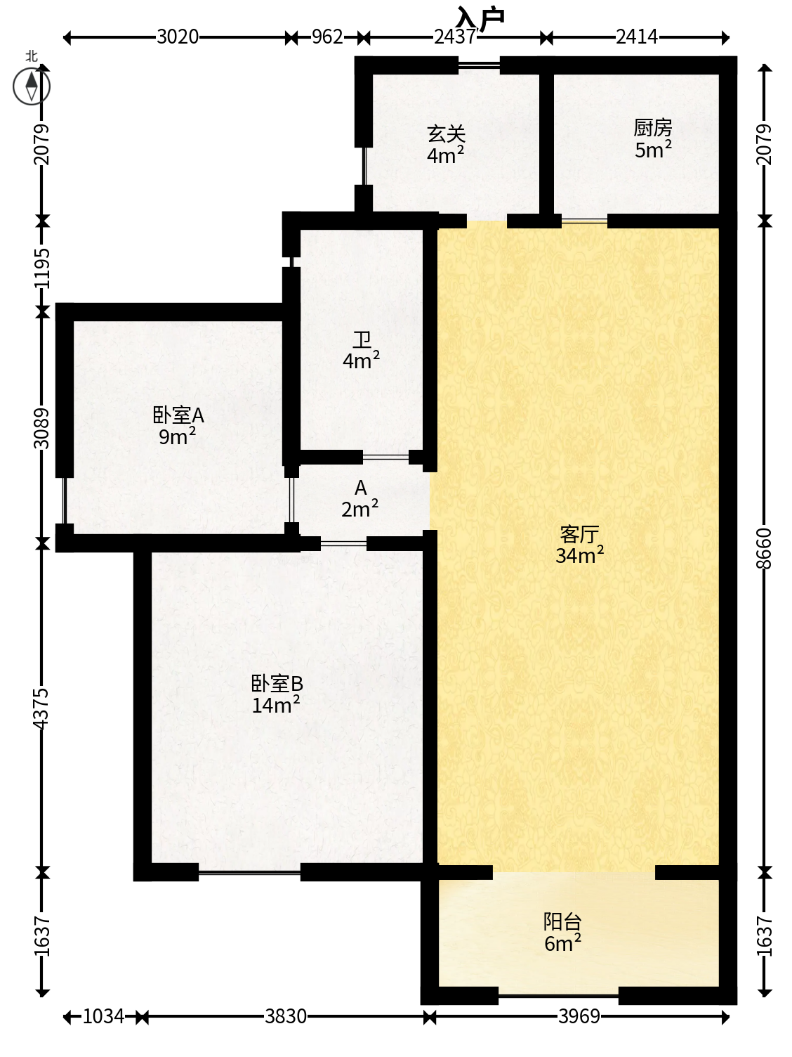 长大卧琥  2室2厅1卫   85.90万户型图