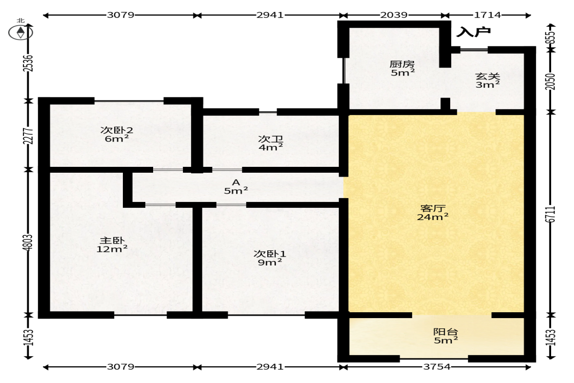 长沙北中心保利时代C区  3室2厅1卫   108.80万户型图