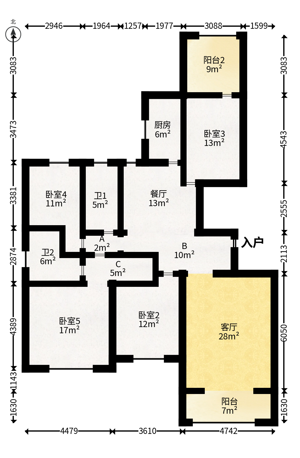 富兴嘉城（富兴汇中央）  4室2厅2卫   175.00万户型图
