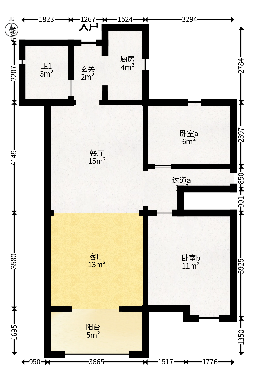 新城国际花都  3室2厅2卫   65.00万户型图