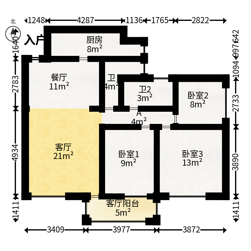 和庄  3室2厅2卫   103.00万户型图