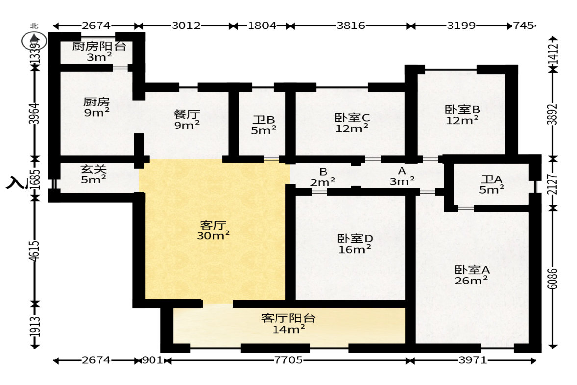 八方小区C区  4室2厅2卫   487.00万户型图