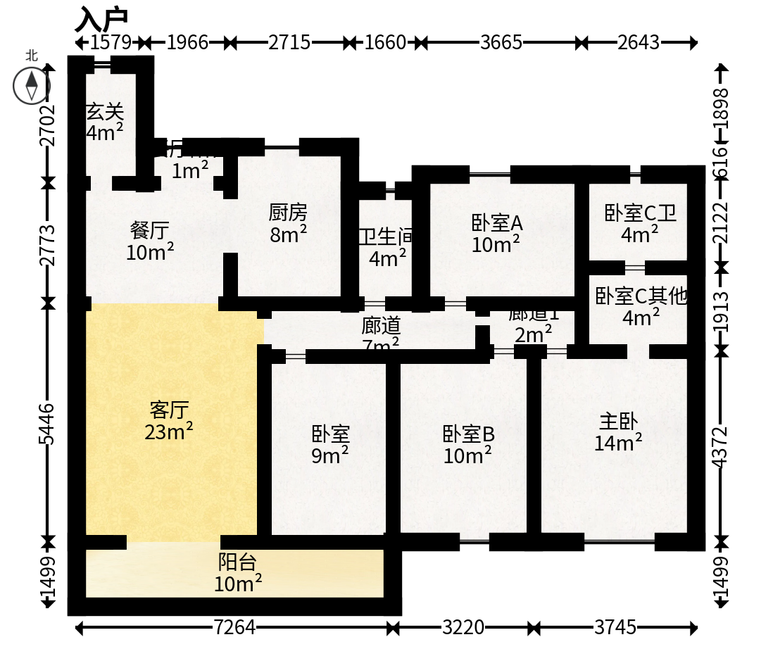 中海阅麓山一期  4室2厅2卫   210.00万户型图