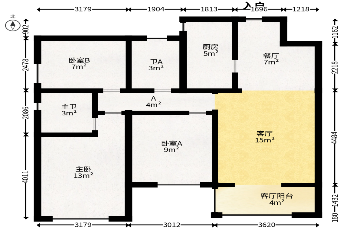 万科里金域国际  3室2厅2卫   215.00万户型图