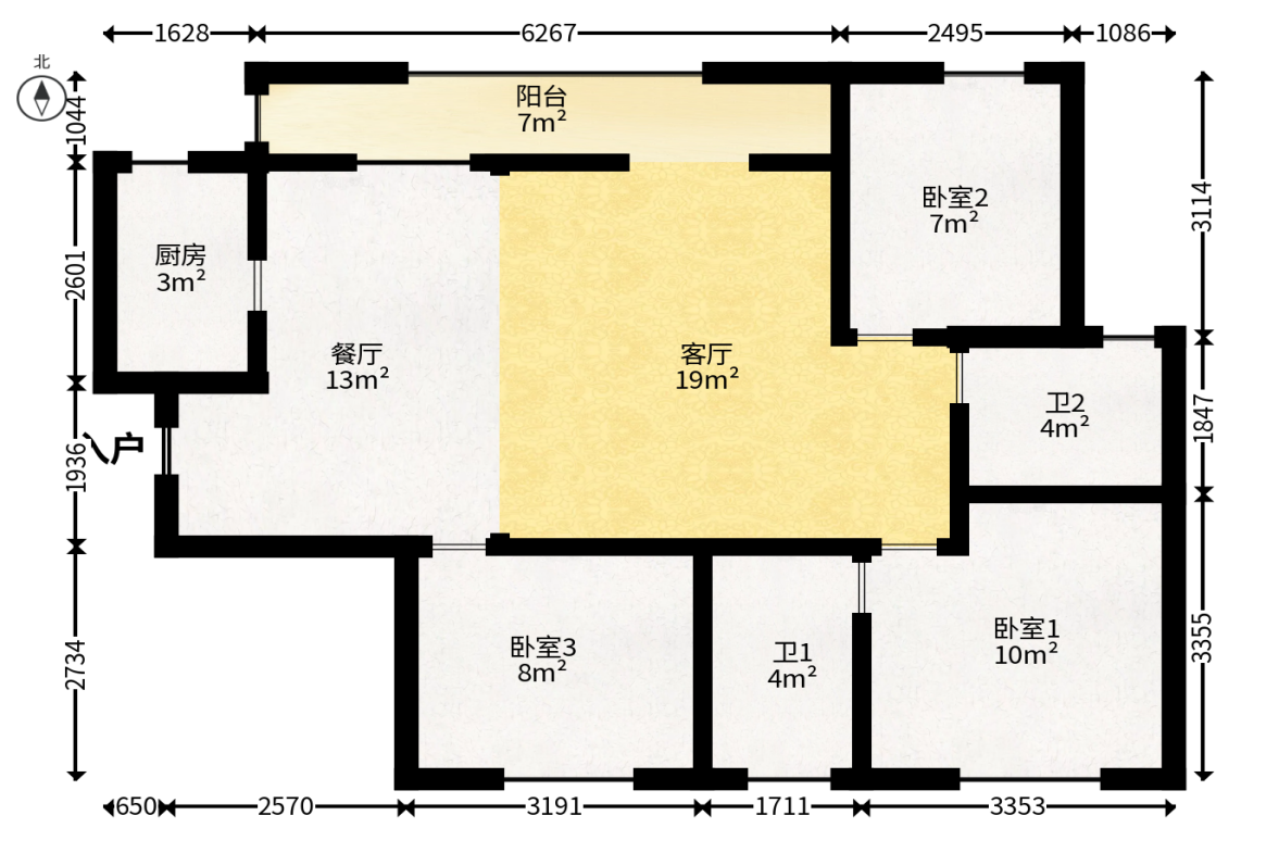 中粮鸿云  3室2厅2卫   64.00万户型图
