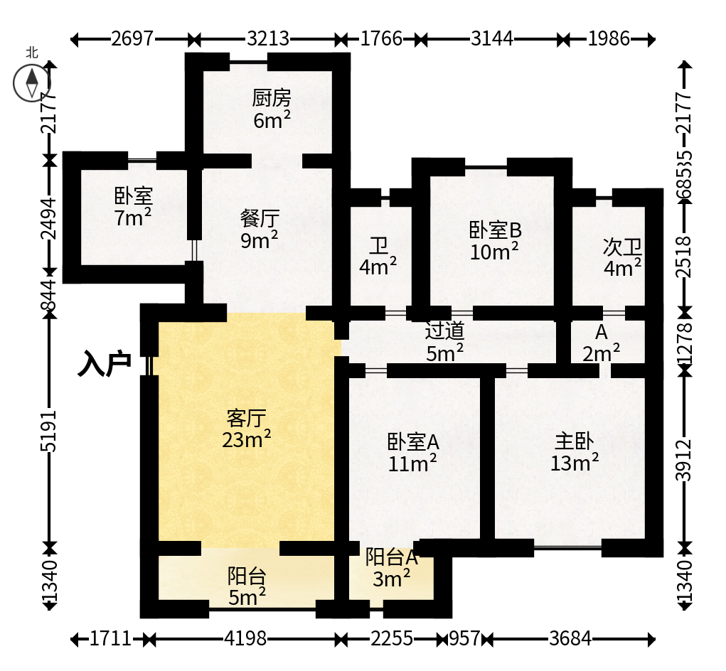 东原麓印长江A区  3室2厅2卫   170.00万户型图