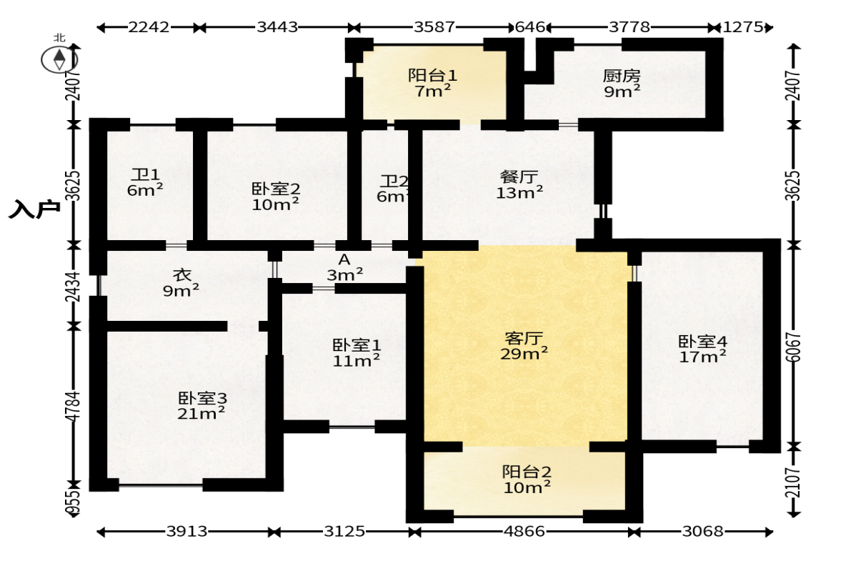 茂华国际湘  4室2厅2卫   185.00万户型图