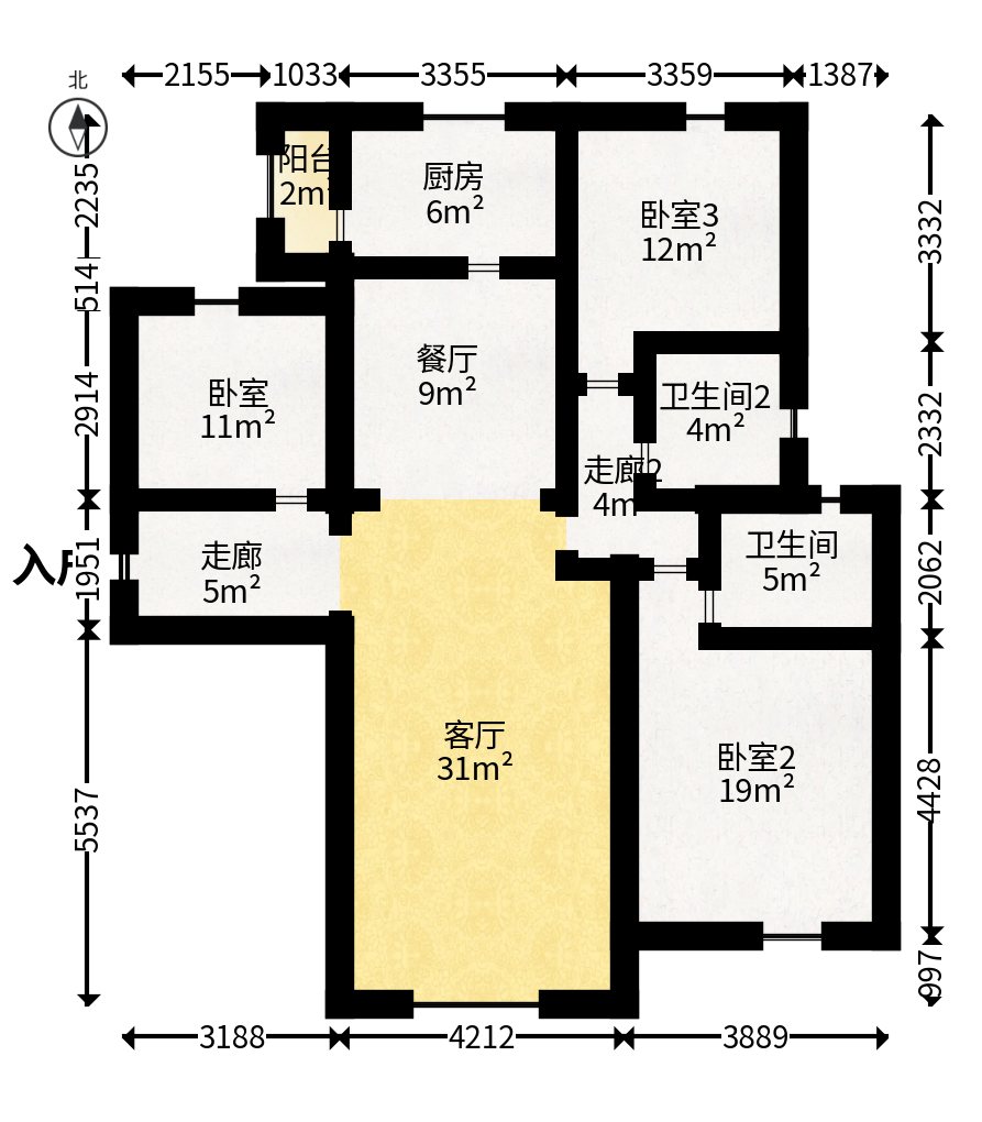湘域芯城一期  3室2厅2卫   112.00万户型图