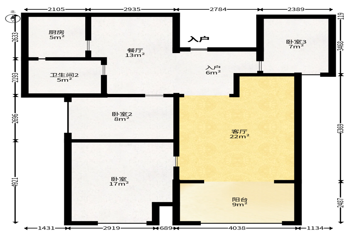 旭辉华庭  3室2厅1卫   58.80万户型图