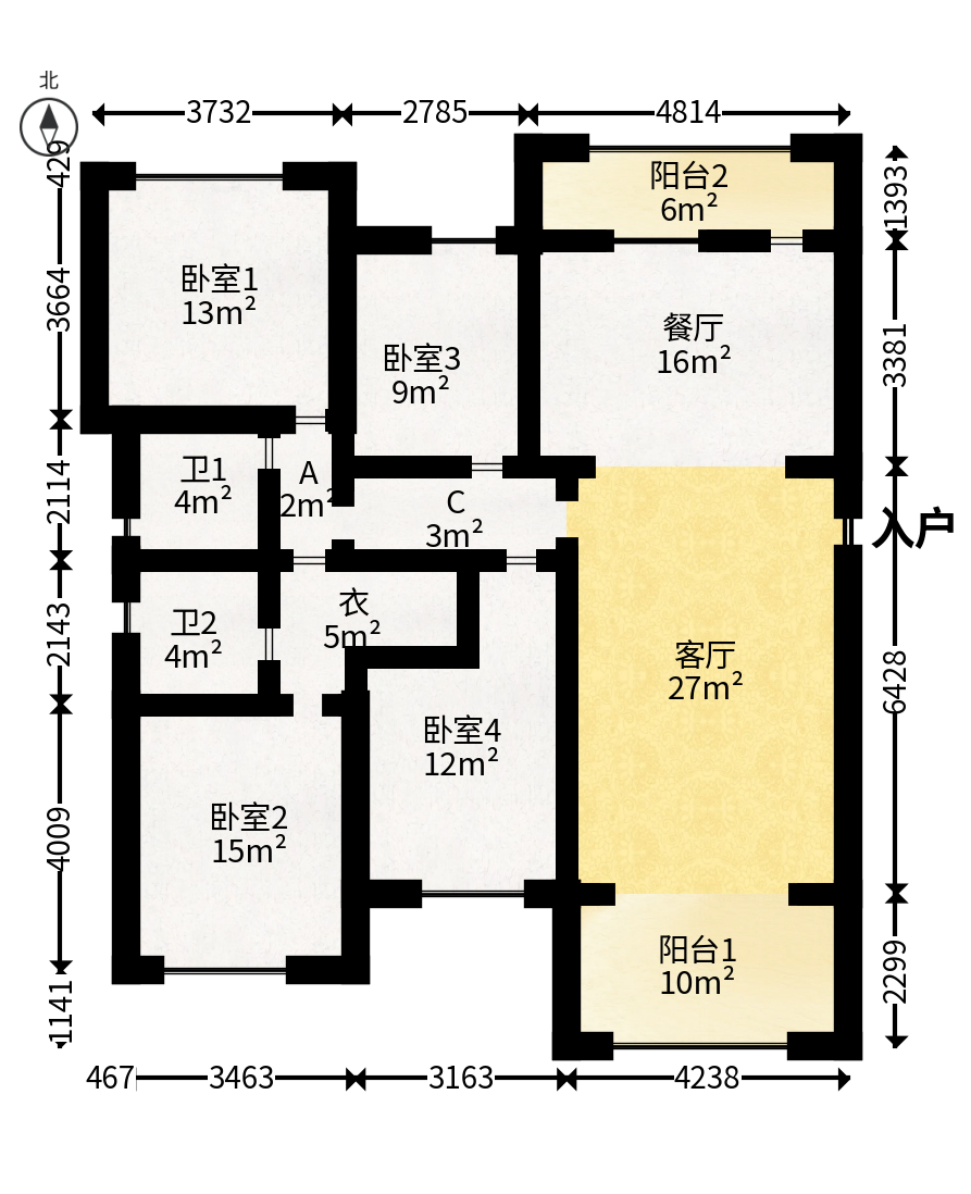 明昇壹城（明昇时代广场）一期  4室2厅2卫   268.00万户型图