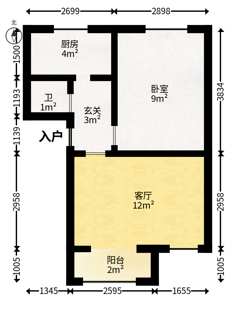 中建五局信和苑三区  1室1厅1卫   28.00万户型图