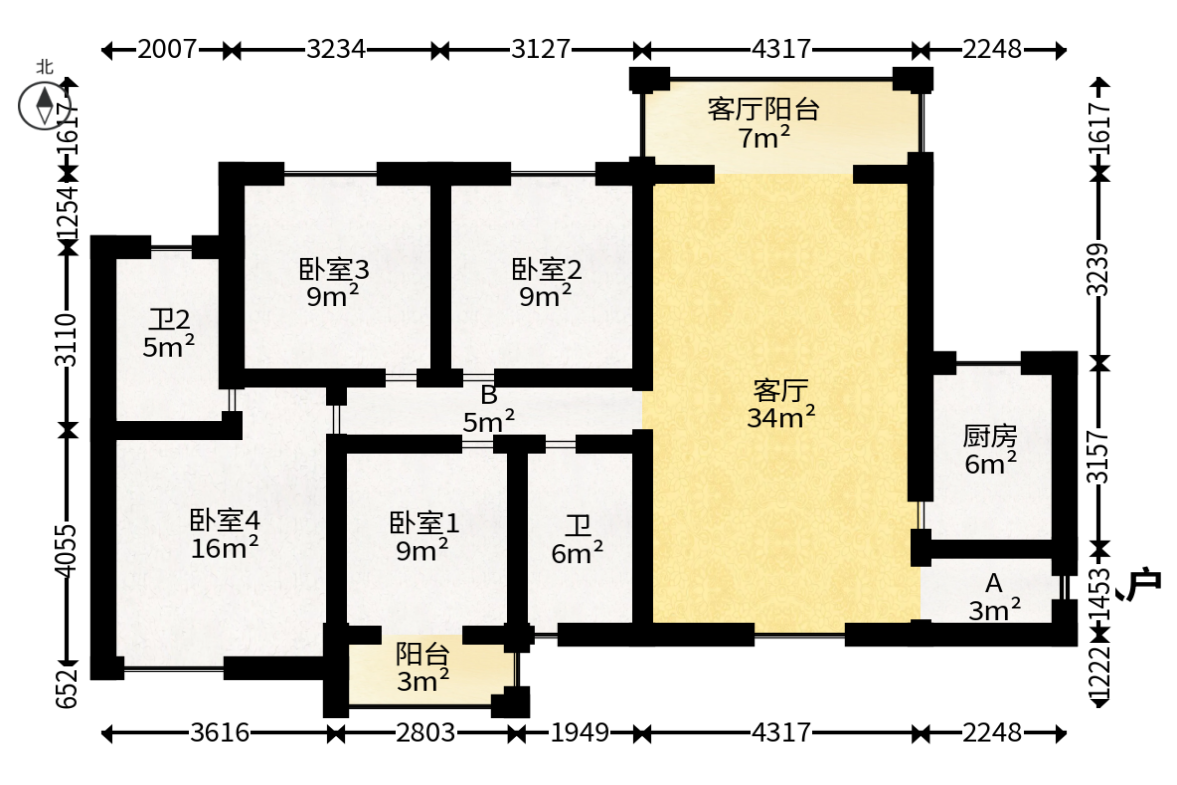 新新花园  4室2厅2卫   125.00万户型图