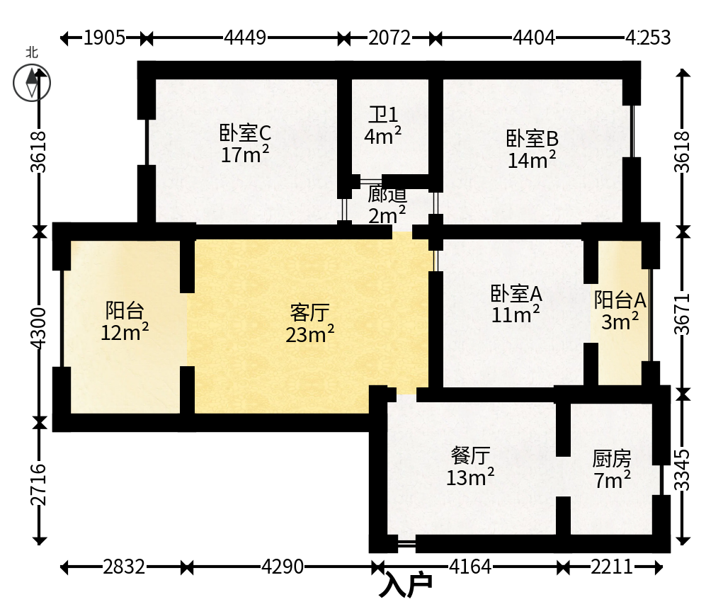 中建麓山和苑  3室2厅1卫   72.60万户型图