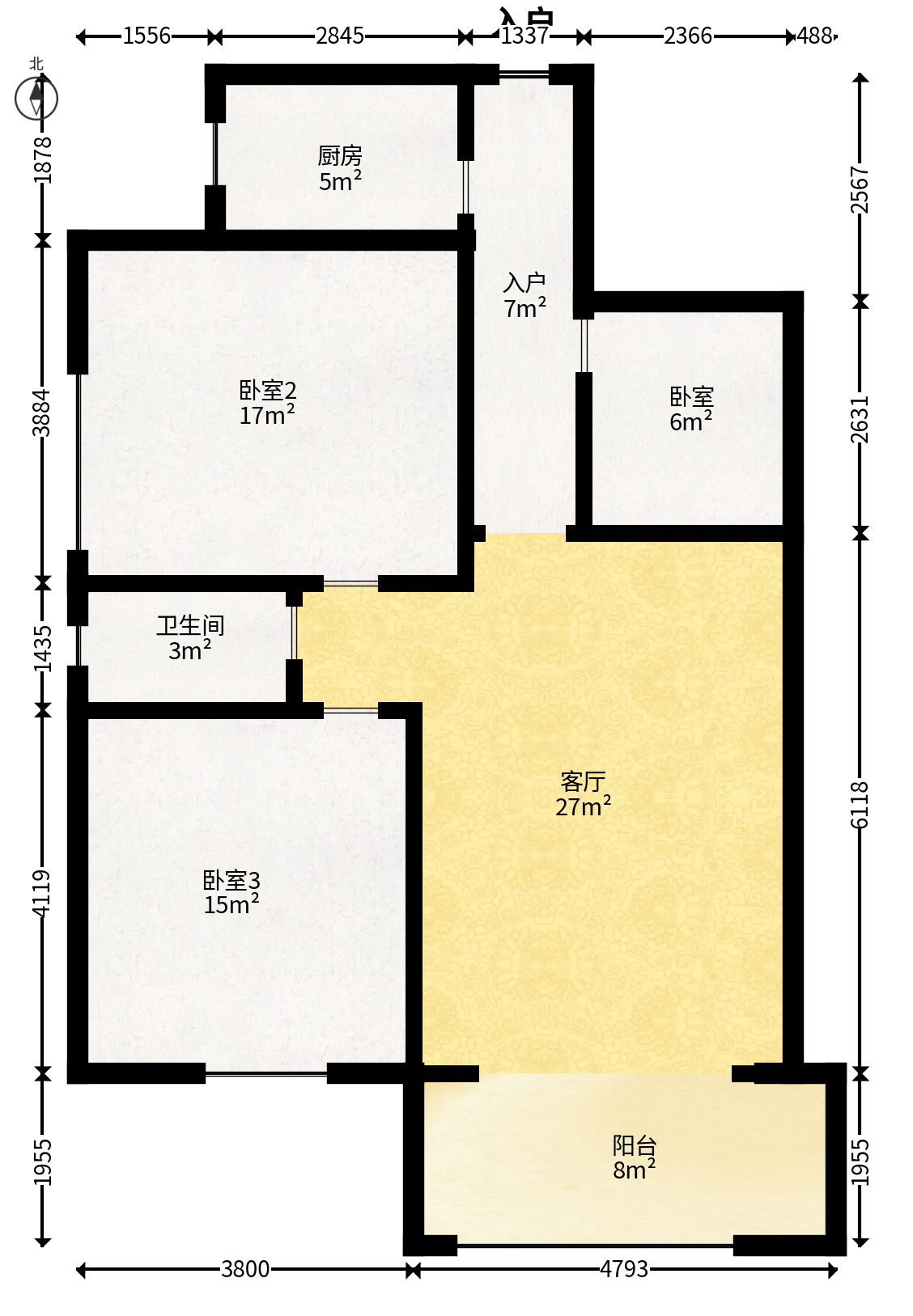 星城国际  3室2厅1卫   43.80万户型图